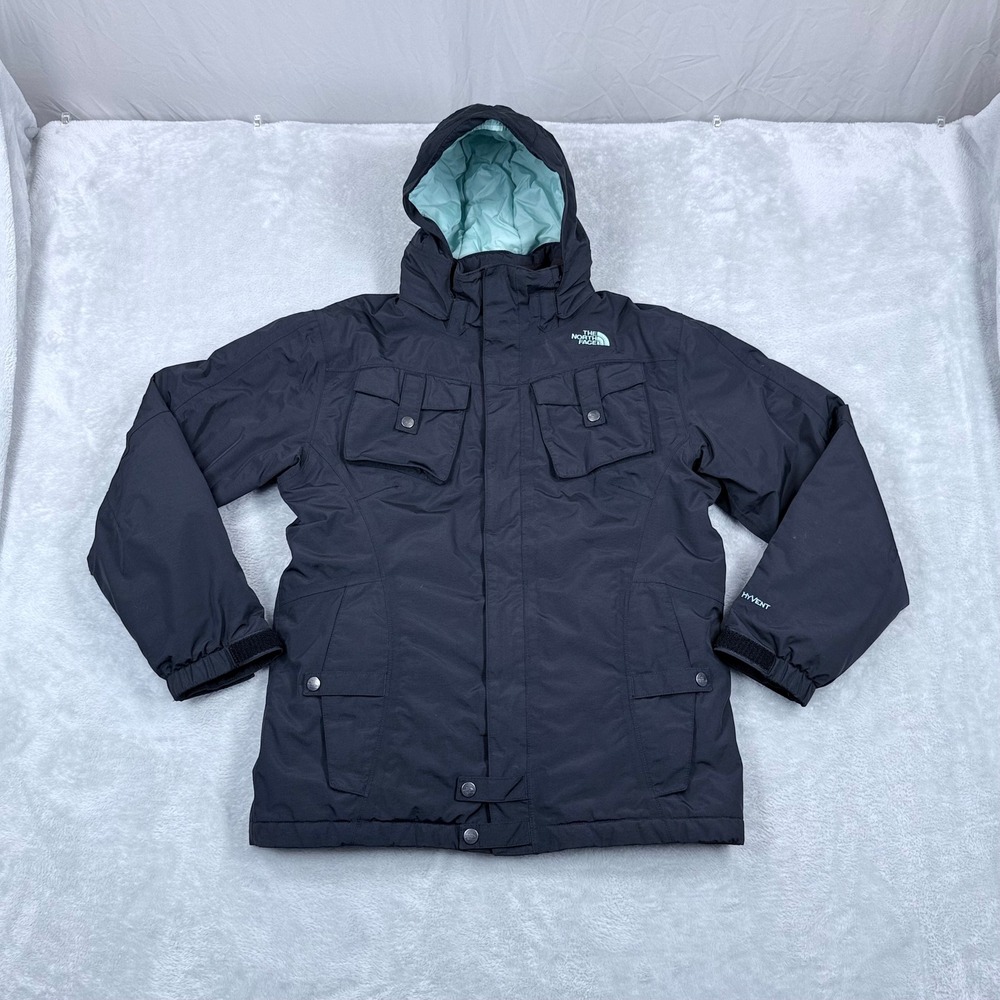 The North Face HyVent‎ Ski Jacket Girls XL Black Insulated Removable Hood Y2K